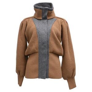 Sacai Waffle-Knit High-Neck Sweater n Brown and Grey Wool